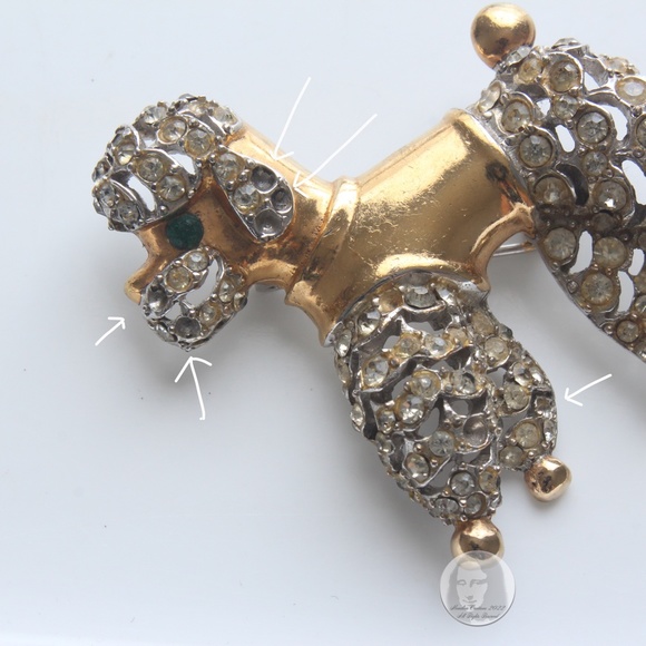 Vintage Ernest Steiner Poodle Brooch Pin Retro Embellished Gold Silver Metal 50s - Picture 7 of 8